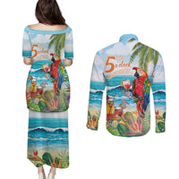 Aloha Hawaii Christmas Couples Matching Puletasi and Long Sleeve Button Shirt It's 5 o'clock Somewhere LT7 - Wonder Print Shop