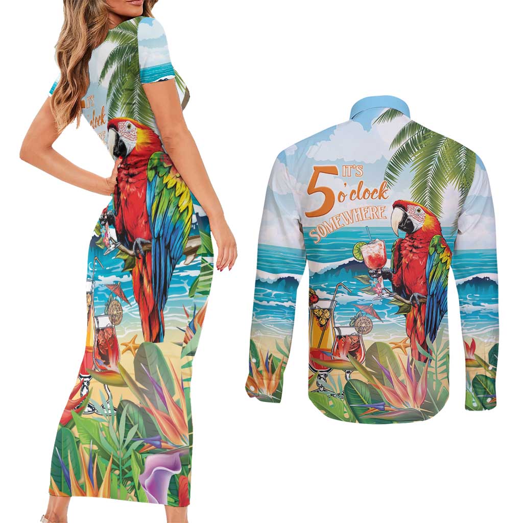 Aloha Hawaii Christmas Couples Matching Short Sleeve Bodycon Dress and Long Sleeve Button Shirt It's 5 o'clock Somewhere LT7 - Wonder Print Shop