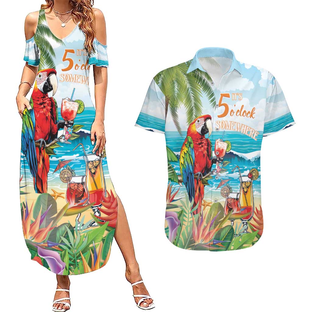 Aloha Hawaii Christmas Couples Matching Summer Maxi Dress and Hawaiian Shirt It's 5 o'clock Somewhere LT7 - Wonder Print Shop