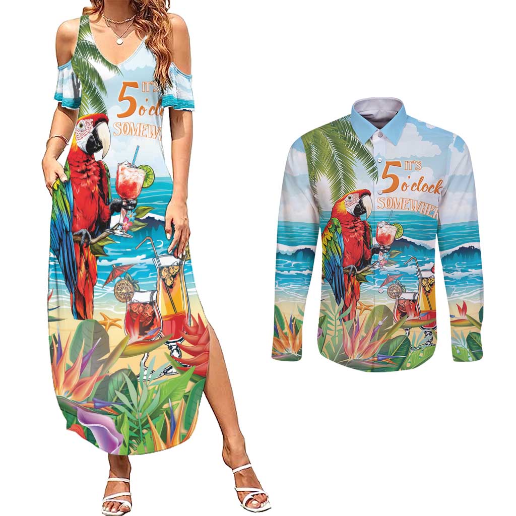 Aloha Hawaii Christmas Couples Matching Summer Maxi Dress and Long Sleeve Button Shirt It's 5 o'clock Somewhere LT7 - Wonder Print Shop