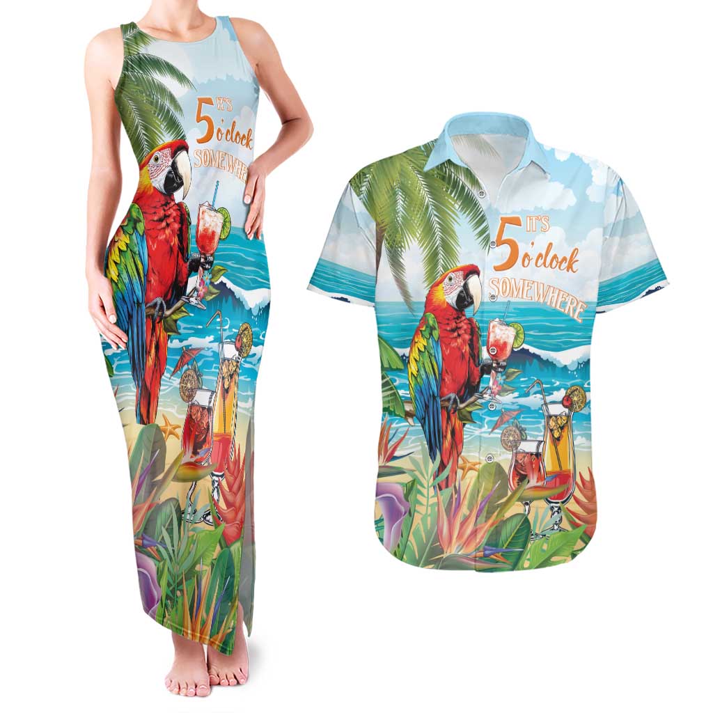 Aloha Hawaii Christmas Couples Matching Tank Maxi Dress and Hawaiian Shirt It's 5 o'clock Somewhere LT7 - Wonder Print Shop