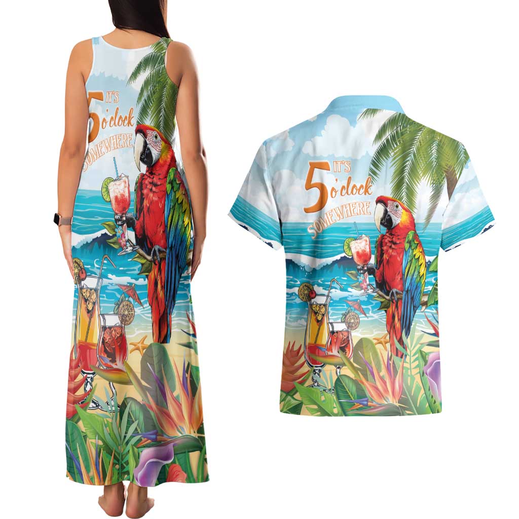 Aloha Hawaii Christmas Couples Matching Tank Maxi Dress and Hawaiian Shirt It's 5 o'clock Somewhere LT7 - Wonder Print Shop