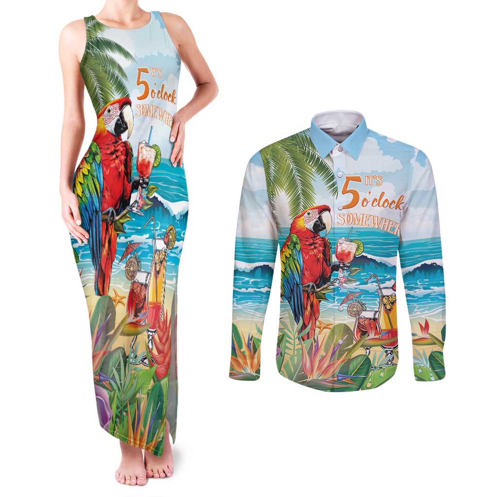 Aloha Hawaii Christmas Couples Matching Tank Maxi Dress and Long Sleeve Button Shirt It's 5 o'clock Somewhere LT7 - Wonder Print Shop