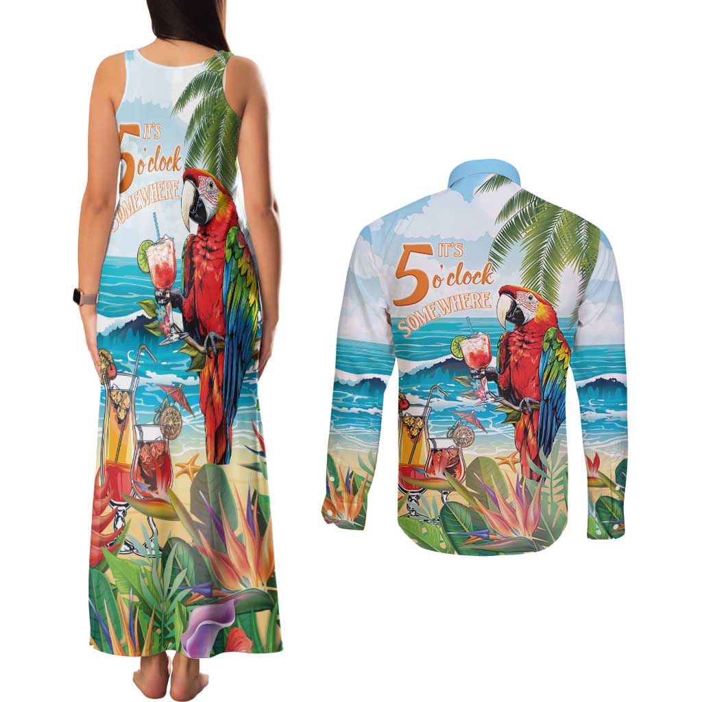 Aloha Hawaii Christmas Couples Matching Tank Maxi Dress and Long Sleeve Button Shirt It's 5 o'clock Somewhere LT7 - Wonder Print Shop