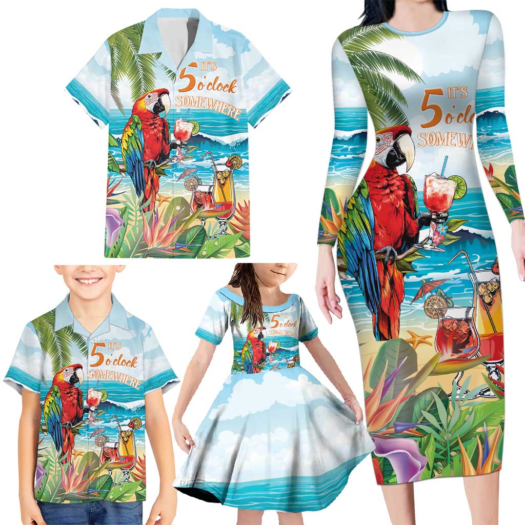 Aloha Hawaii Christmas Family Matching Long Sleeve Bodycon Dress and Hawaiian Shirt It's 5 o'clock Somewhere LT7 - Wonder Print Shop