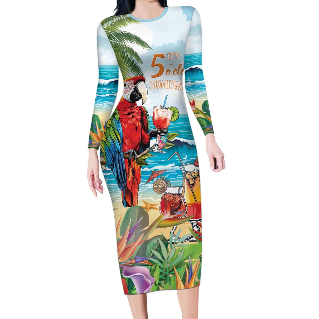 Aloha Hawaii Christmas Family Matching Long Sleeve Bodycon Dress and Hawaiian Shirt It's 5 o'clock Somewhere LT7 - Wonder Print Shop