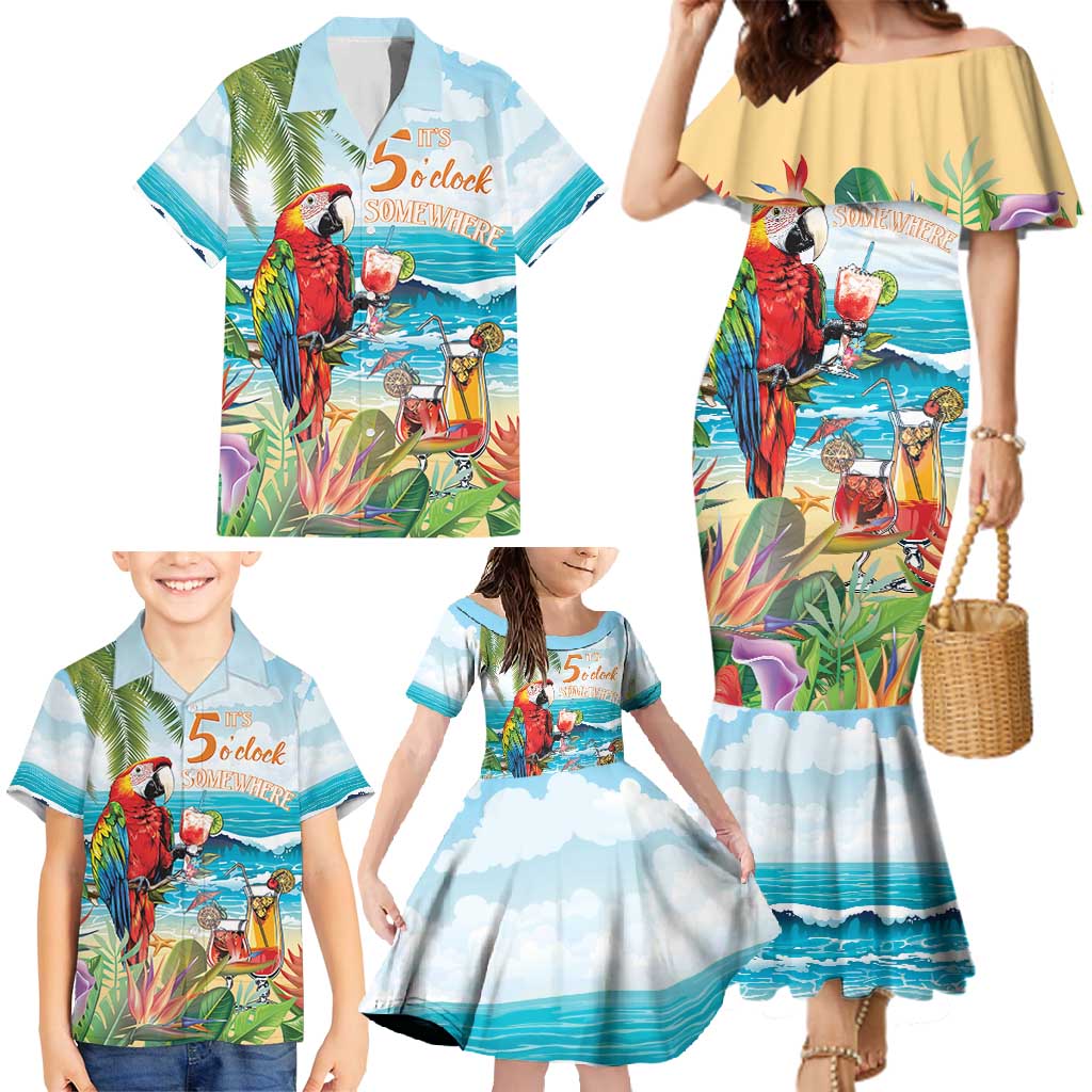 Aloha Hawaii Christmas Family Matching Mermaid Dress and Hawaiian Shirt It's 5 o'clock Somewhere LT7 - Wonder Print Shop