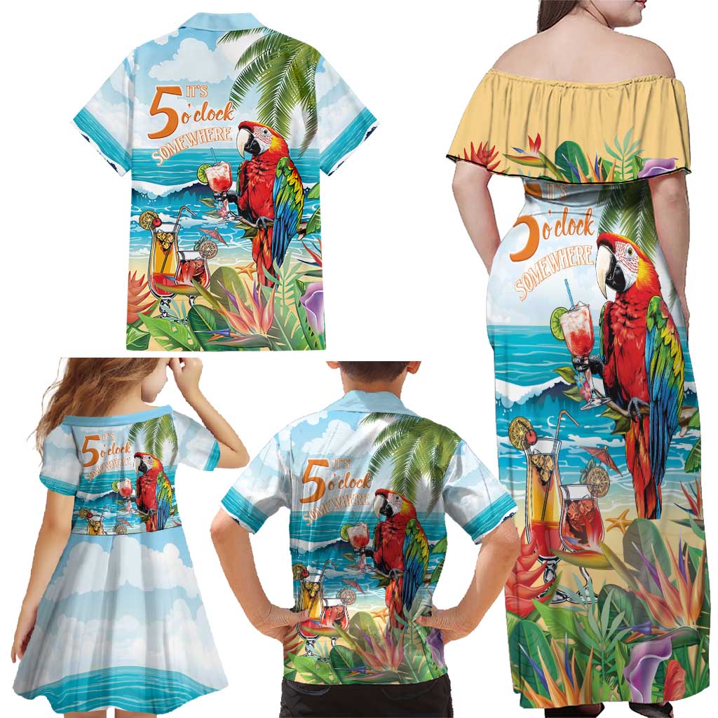 Aloha Hawaii Christmas Family Matching Off Shoulder Maxi Dress and Hawaiian Shirt It's 5 o'clock Somewhere LT7 - Wonder Print Shop