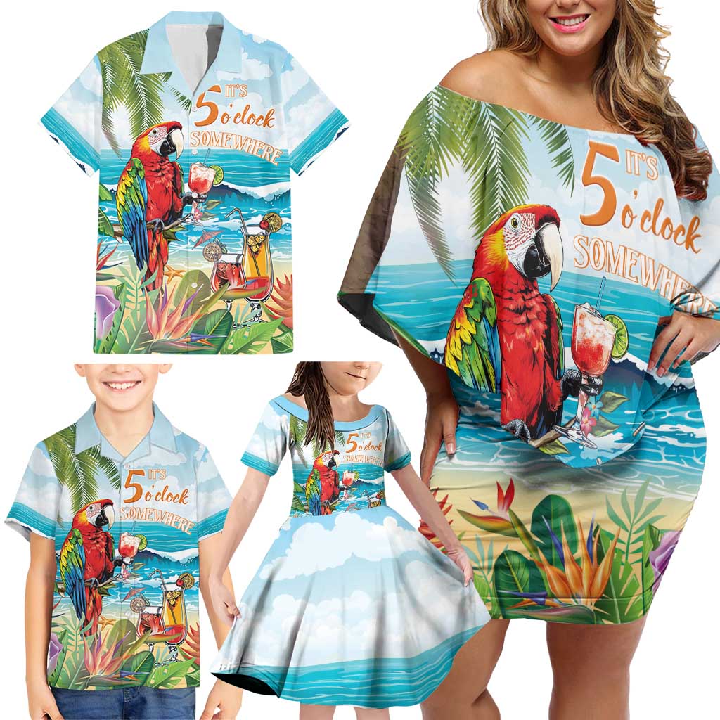 Aloha Hawaii Christmas Family Matching Off Shoulder Short Dress and Hawaiian Shirt It's 5 o'clock Somewhere LT7 - Wonder Print Shop
