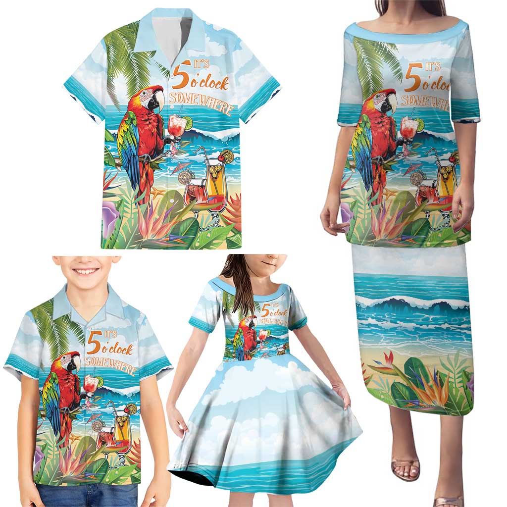 Aloha Hawaii Christmas Family Matching Puletasi and Hawaiian Shirt It's 5 o'clock Somewhere - Wonder Print Shop