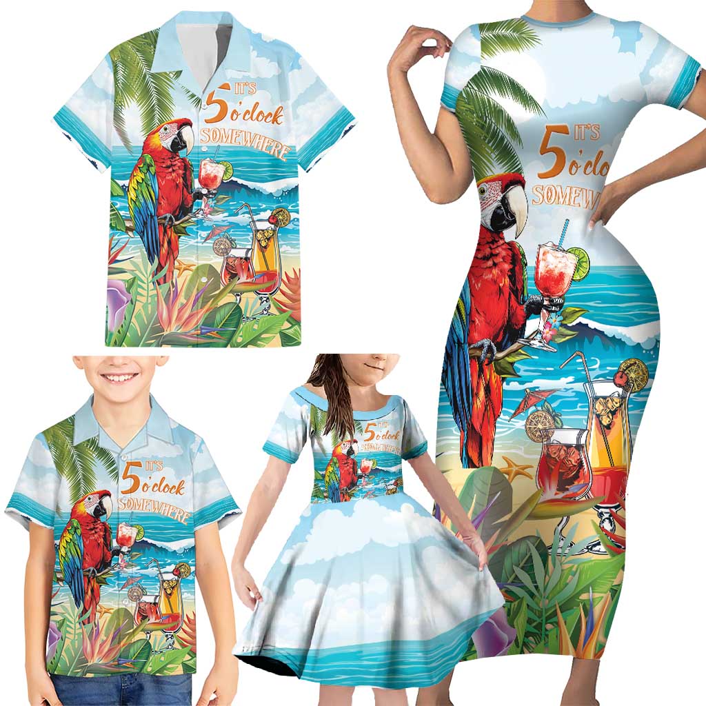 Aloha Hawaii Christmas Family Matching Short Sleeve Bodycon Dress and Hawaiian Shirt It's 5 o'clock Somewhere - Wonder Print Shop