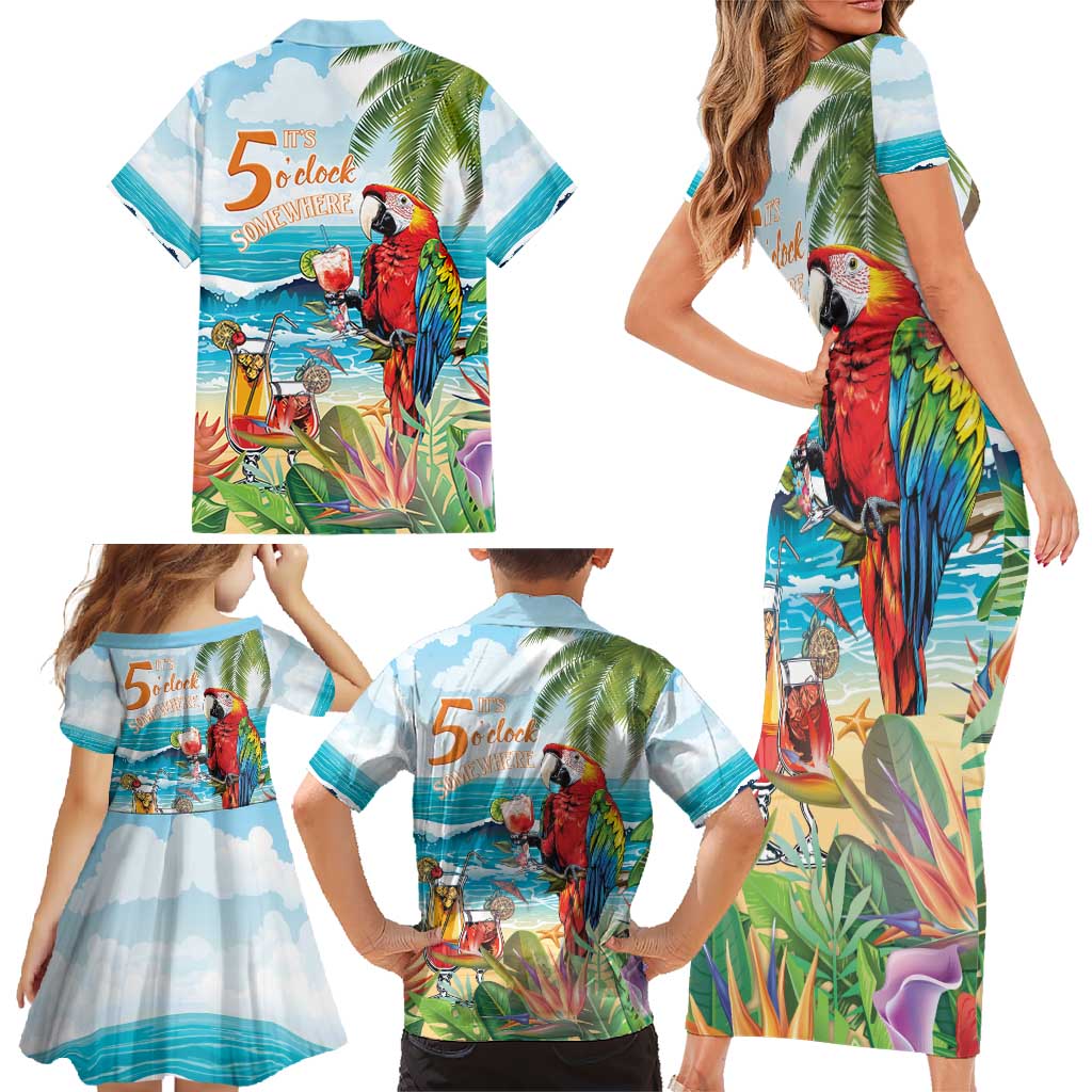 Aloha Hawaii Christmas Family Matching Short Sleeve Bodycon Dress and Hawaiian Shirt It's 5 o'clock Somewhere - Wonder Print Shop