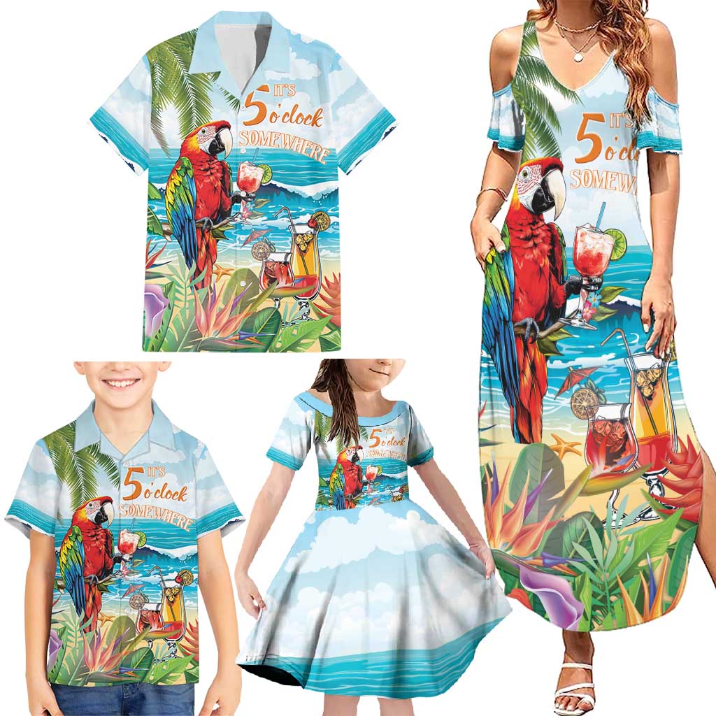 Aloha Hawaii Christmas Family Matching Summer Maxi Dress and Hawaiian Shirt It's 5 o'clock Somewhere - Wonder Print Shop