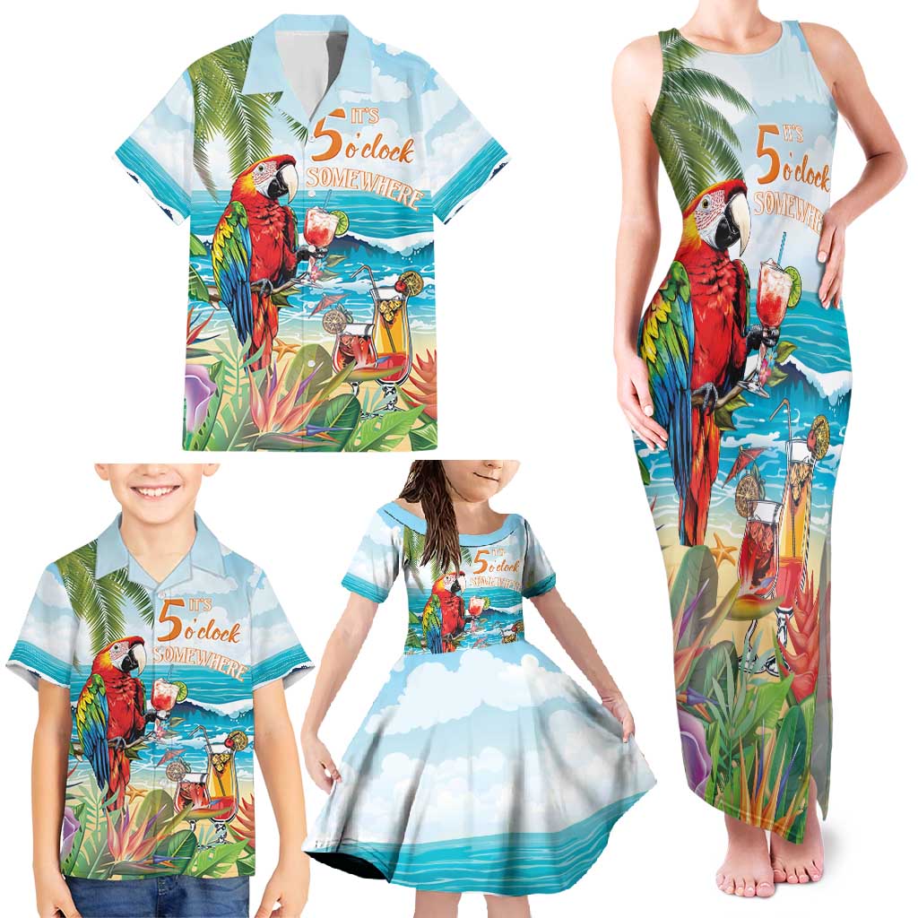 Aloha Hawaii Christmas Family Matching Tank Maxi Dress and Hawaiian Shirt It's 5 o'clock Somewhere - Wonder Print Shop