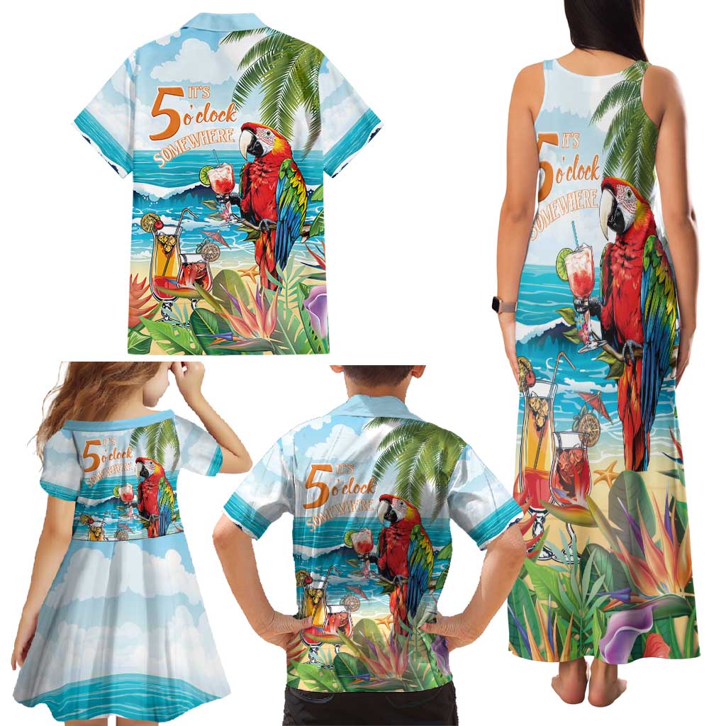 Aloha Hawaii Christmas Family Matching Tank Maxi Dress and Hawaiian Shirt It's 5 o'clock Somewhere - Wonder Print Shop