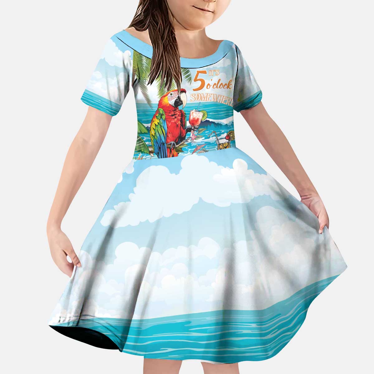 Aloha Hawaii Christmas Kid Short Sleeve Dress It's 5 o'clock Somewhere - Wonder Print Shop