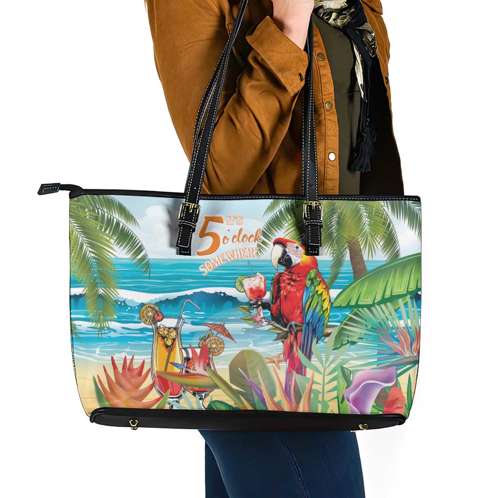 Aloha Hawaii Christmas Leather Tote Bag It's 5 o'clock Somewhere - Wonder Print Shop