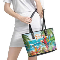 Aloha Hawaii Christmas Leather Tote Bag It's 5 o'clock Somewhere - Wonder Print Shop