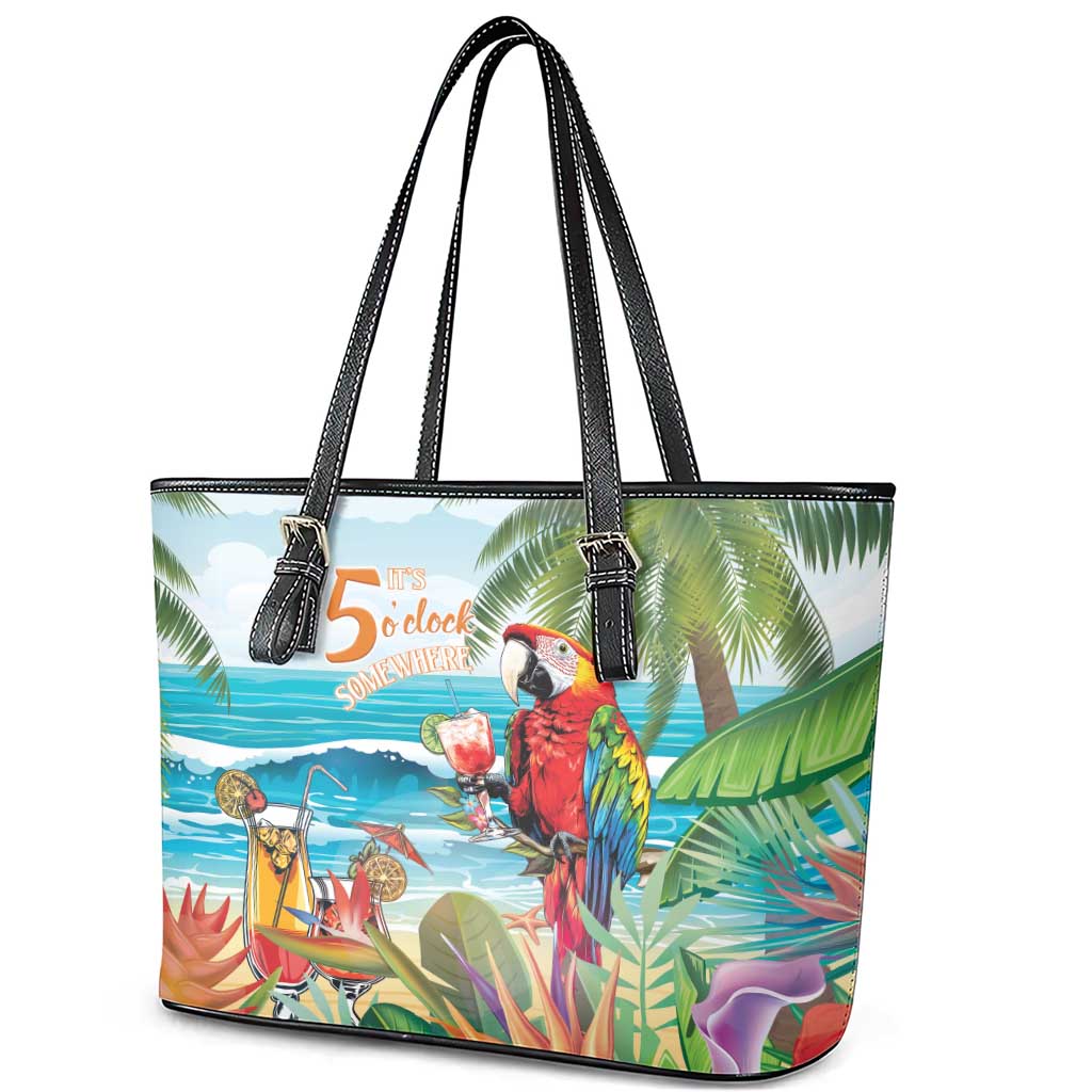 Aloha Hawaii Christmas Leather Tote Bag It's 5 o'clock Somewhere - Wonder Print Shop