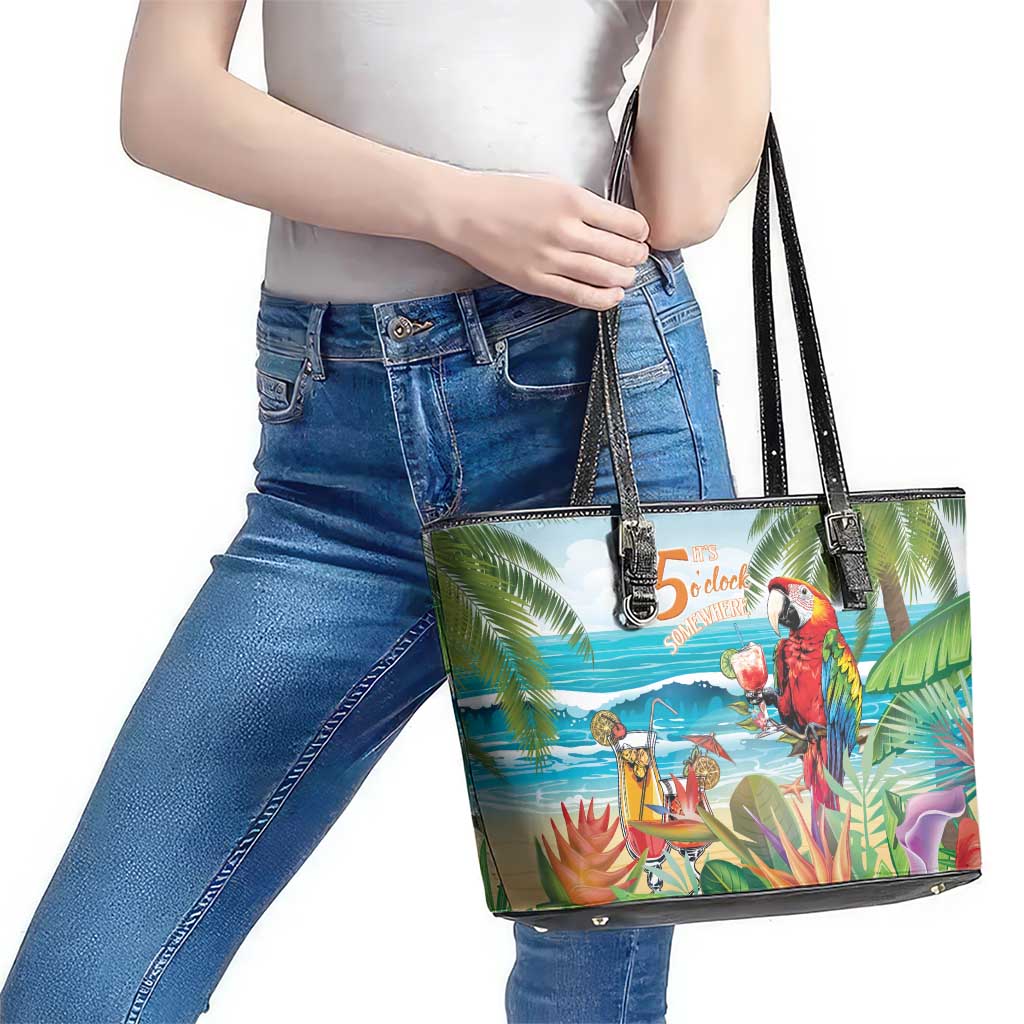 Aloha Hawaii Christmas Leather Tote Bag It's 5 o'clock Somewhere - Wonder Print Shop