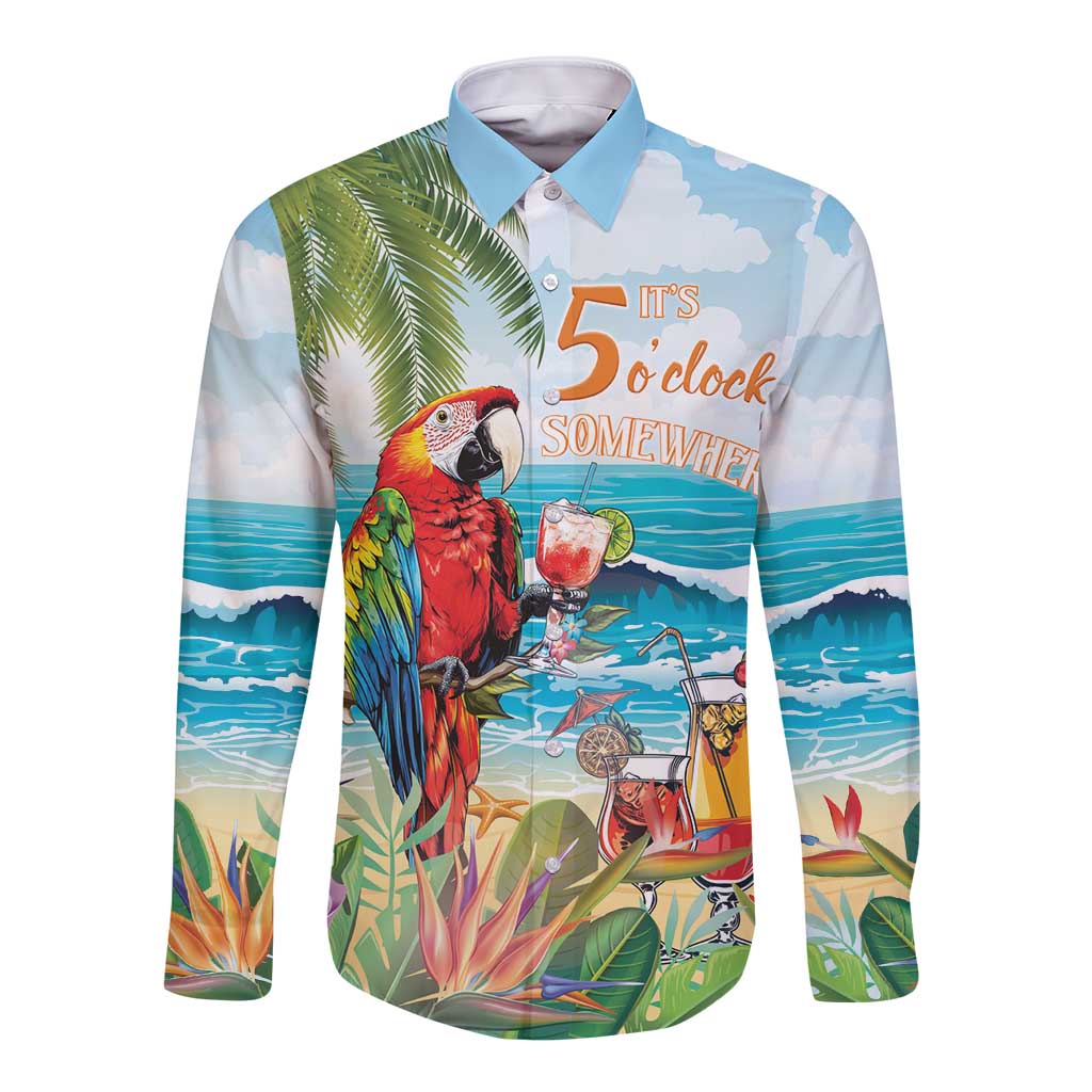 Aloha Hawaii Christmas Long Sleeve Button Shirt It's 5 o'clock Somewhere - Wonder Print Shop