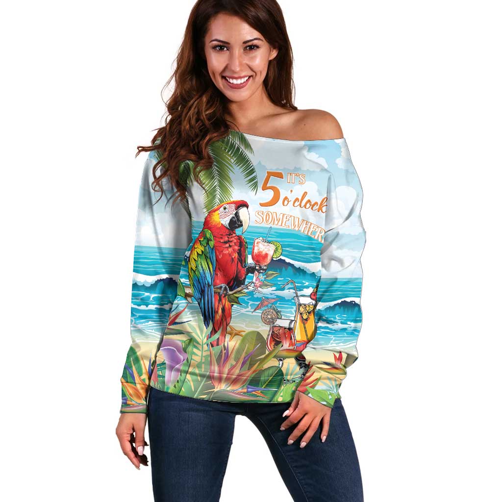 Aloha Hawaii Christmas Off Shoulder Sweater It's 5 o'clock Somewhere - Wonder Print Shop