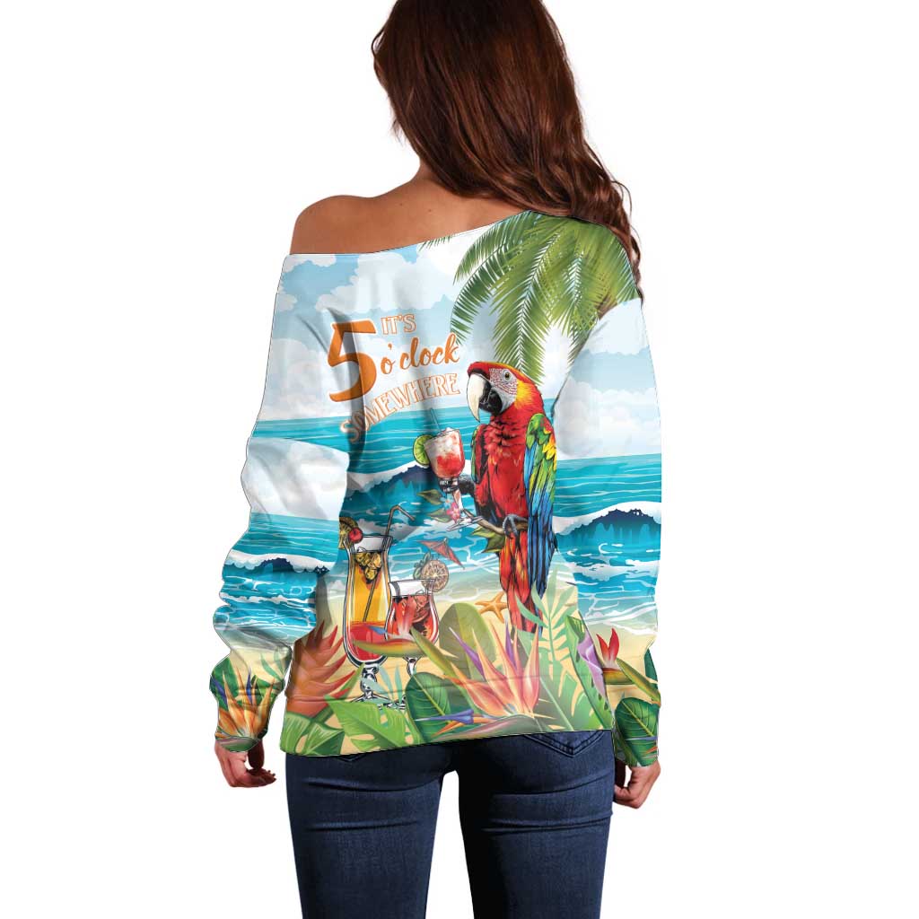 Aloha Hawaii Christmas Off Shoulder Sweater It's 5 o'clock Somewhere - Wonder Print Shop