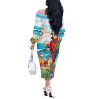 Aloha Hawaii Christmas Off The Shoulder Long Sleeve Dress It's 5 o'clock Somewhere - Wonder Print Shop
