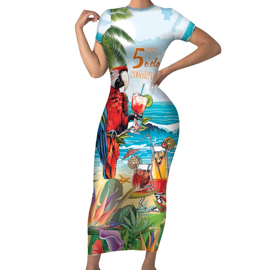 Aloha Hawaii Christmas Short Sleeve Bodycon Dress It's 5 o'clock Somewhere - Wonder Print Shop