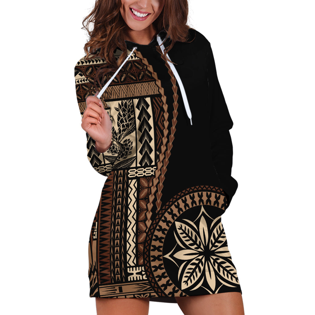 Samoa Siapo Motif Hoodie Dress Classic Style - Black Ver02 - Wonder Print Shop