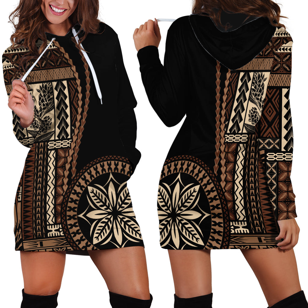 Samoa Siapo Motif Hoodie Dress Classic Style - Black Ver02 - Wonder Print Shop