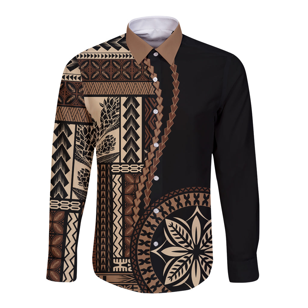 Samoa Siapo Motif Long Sleeve Button Shirt Classic Style - Black Ver02 - Wonder Print Shop