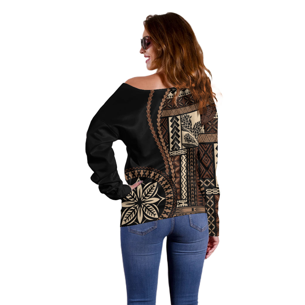 Samoa Siapo Motif Off Shoulder Sweater Classic Style - Black Ver02 - Wonder Print Shop