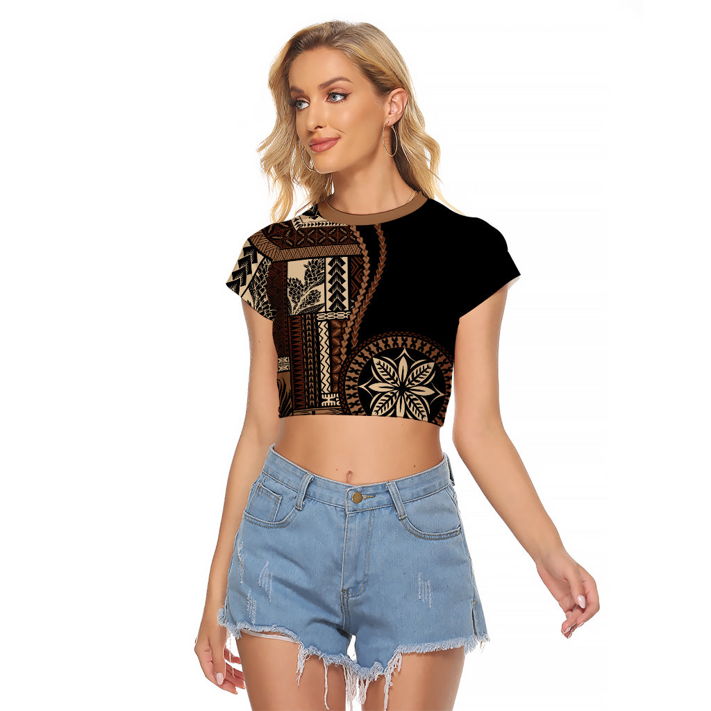 Samoa Siapo Motif Raglan Cropped T Shirt Classic Style - Black Ver02 - Wonder Print Shop