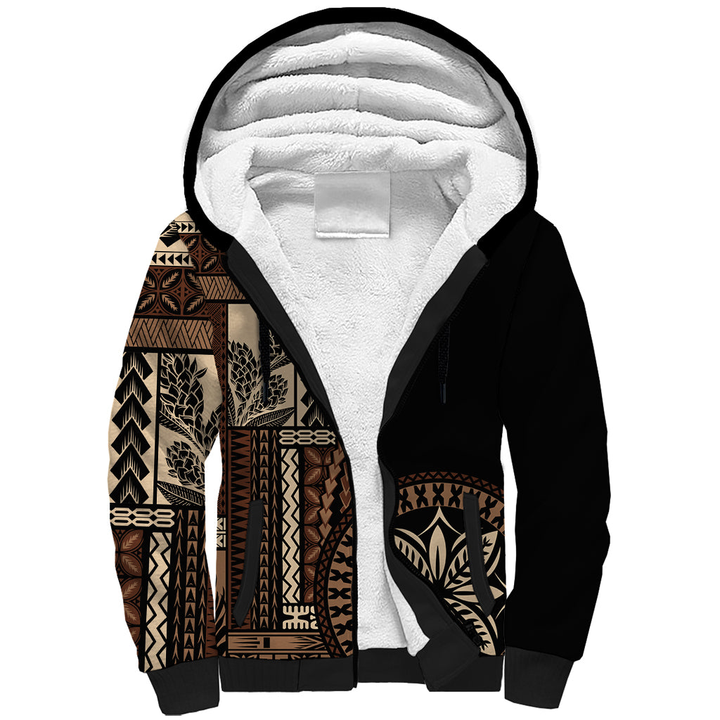 Samoa Siapo Motif Sherpa Hoodie Classic Style - Black Ver02 - Wonder Print Shop