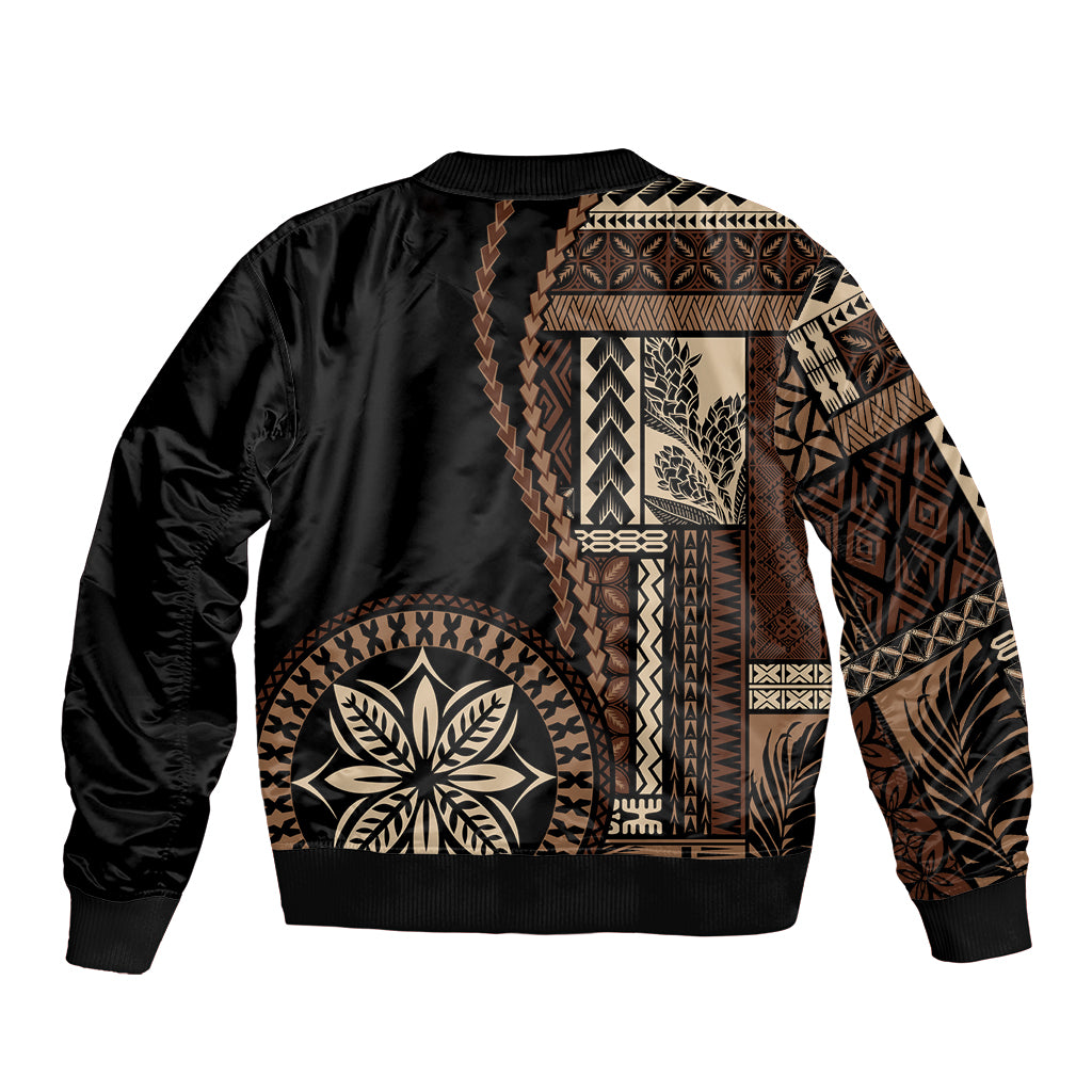 Samoa Siapo Motif Sleeve Zip Bomber Jacket Classic Style - Black Ver02 - Wonder Print Shop