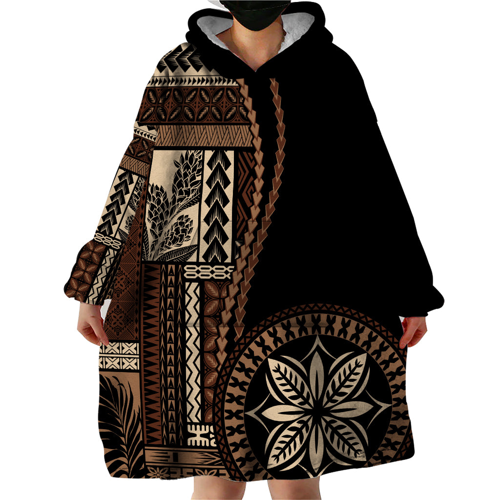 Samoa Siapo Motif Wearable Blanket Hoodie Classic Style - Black Ver02 - Wonder Print Shop