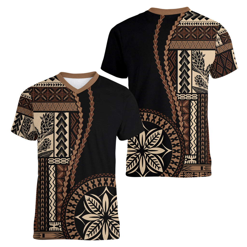 Samoa Siapo Motif Women V Neck T Shirt Classic Style - Black Ver02 - Wonder Print Shop