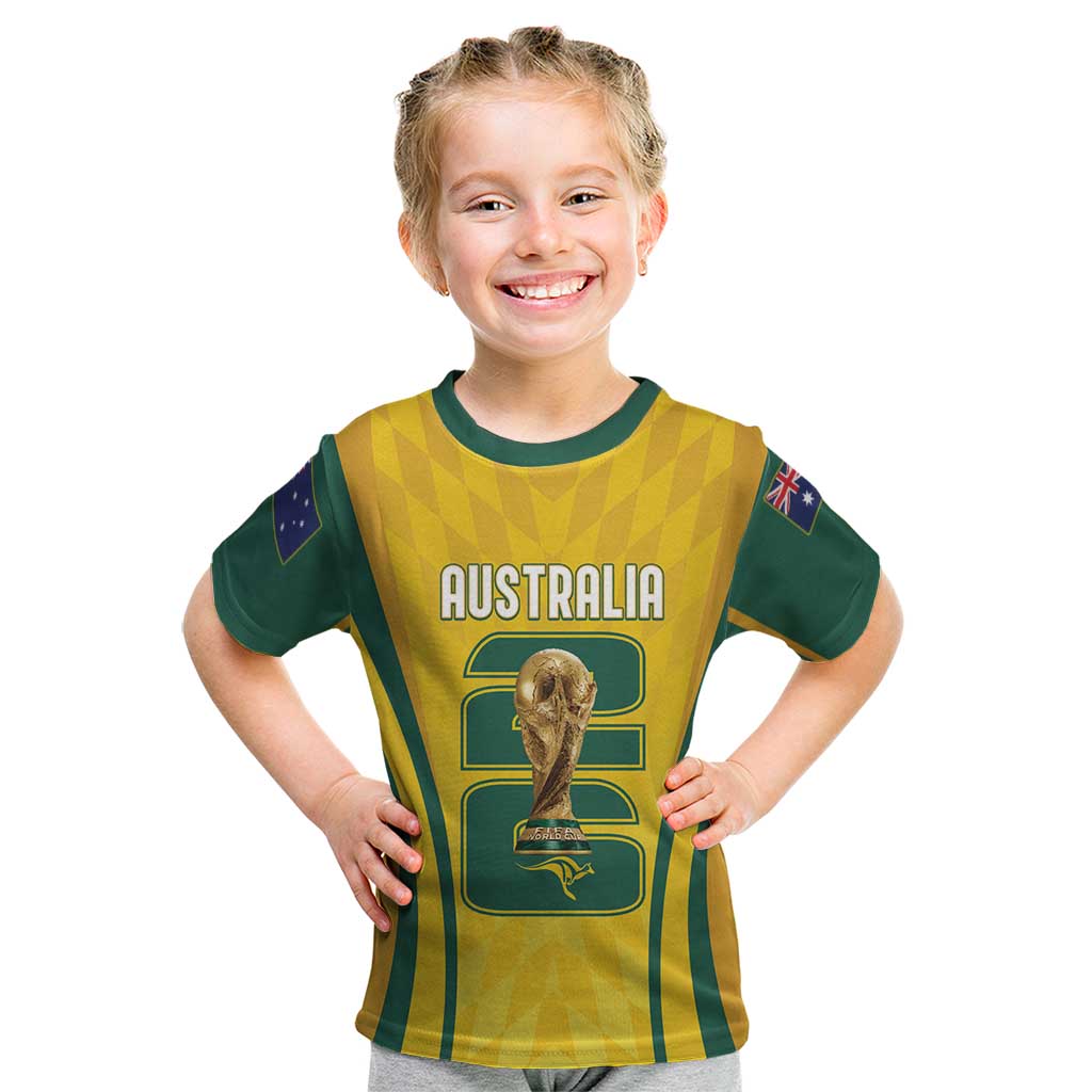 Australia Socceroos Custom Kid T Shirt 2026 Forever Golden - Wonder Print Shop