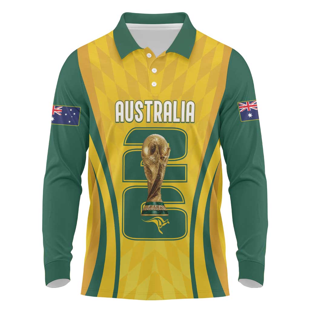 Australia Socceroos Custom Long Sleeve Polo Shirt 2026 Forever Golden - Wonder Print Shop