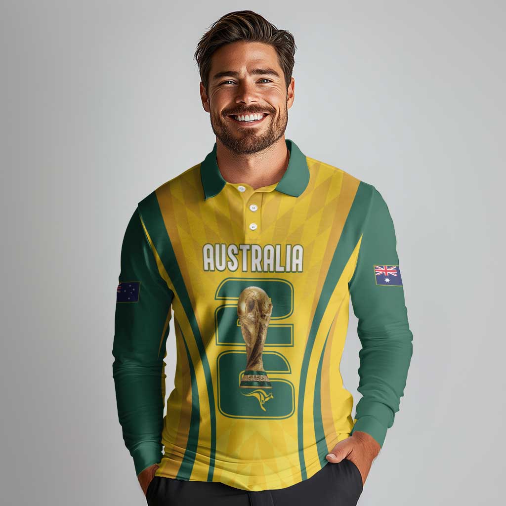 Australia Socceroos Custom Long Sleeve Polo Shirt 2026 Forever Golden - Wonder Print Shop