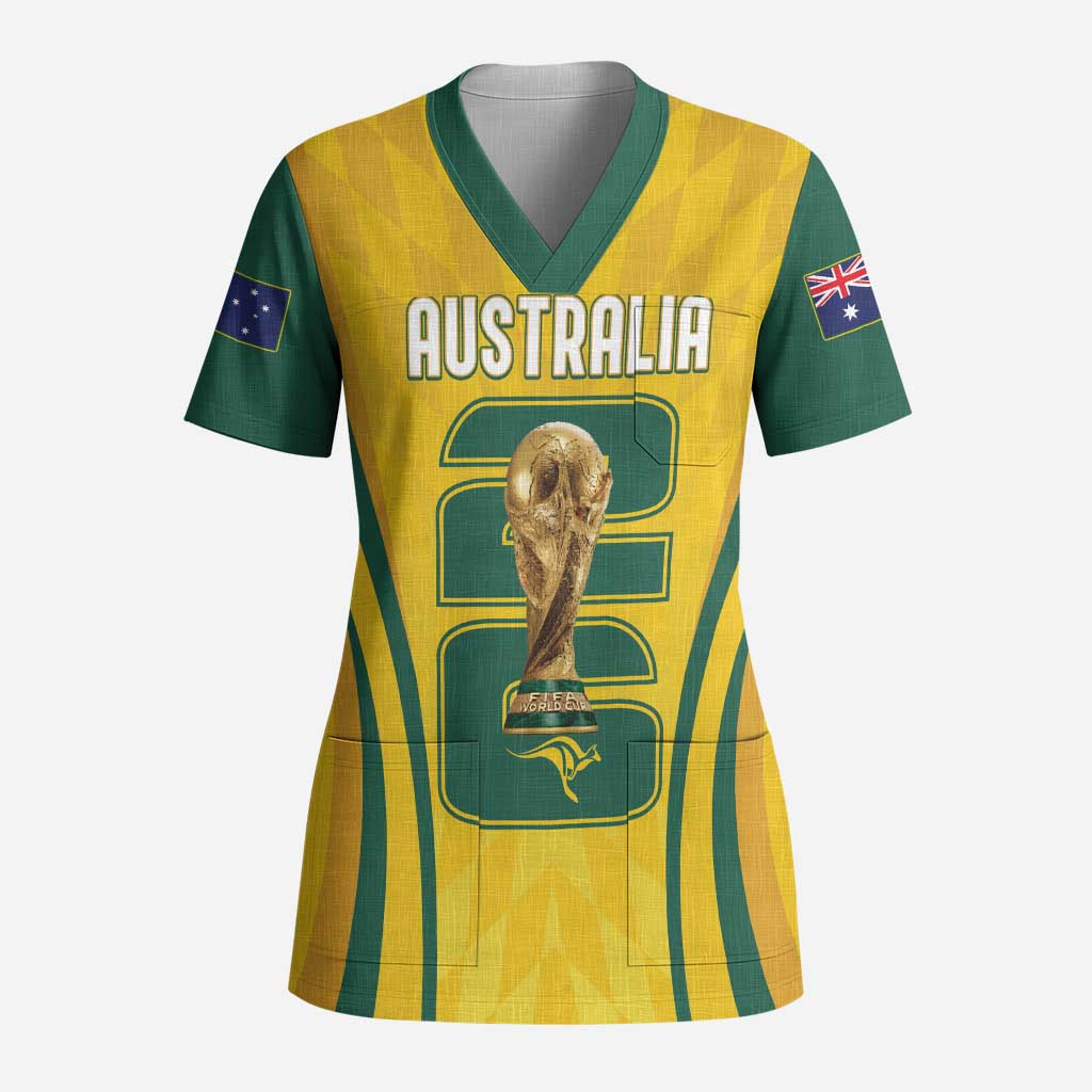 Australia Socceroos Custom Scrub Top 2026 Forever Golden - Wonder Print Shop