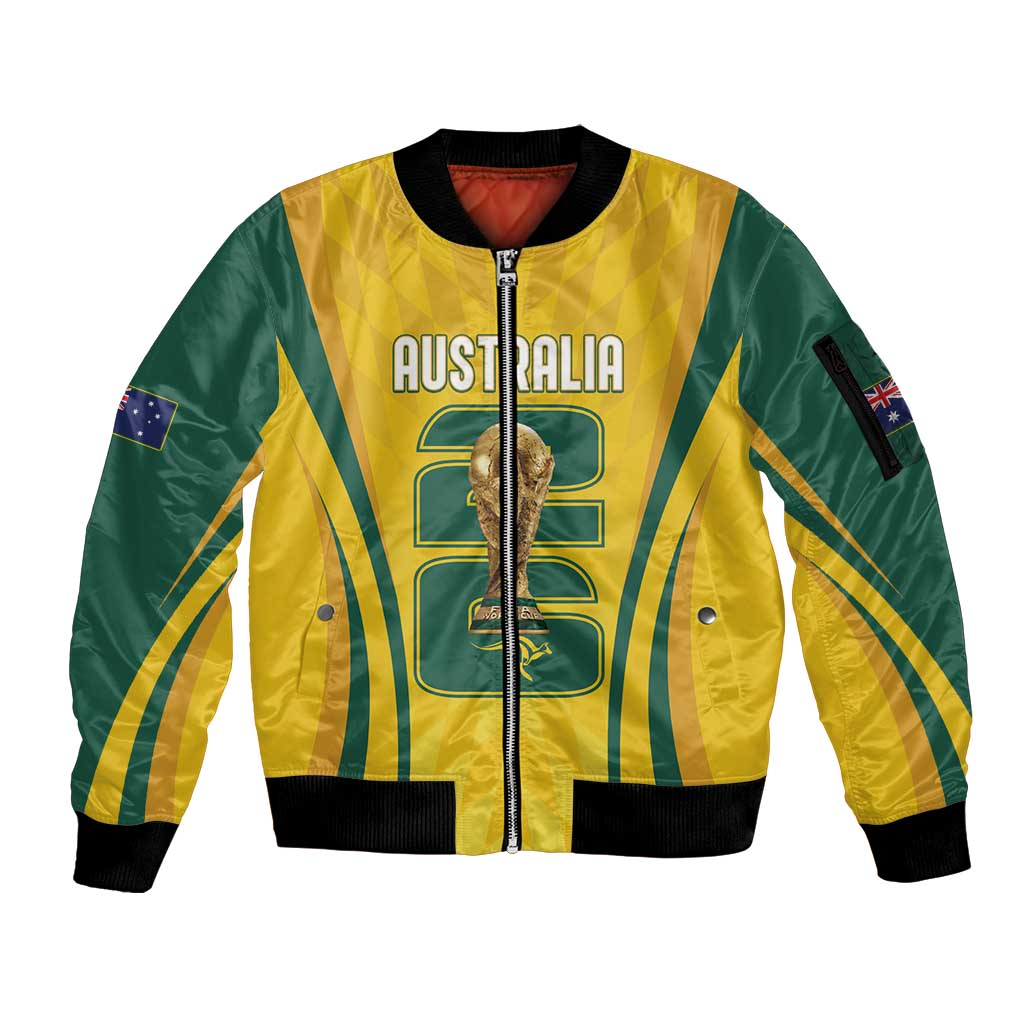 Australia Socceroos Custom Sleeve Zip Bomber Jacket 2026 Forever Golden - Wonder Print Shop
