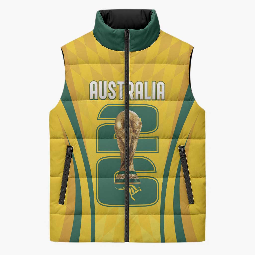 Australia Socceroos Custom Sleeveless Puffer Jacket 2026 Forever Golden - Wonder Print Shop