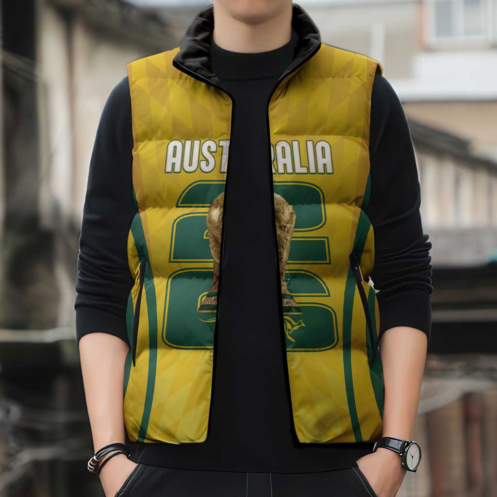 Australia Socceroos Custom Sleeveless Puffer Jacket 2026 Forever Golden - Wonder Print Shop