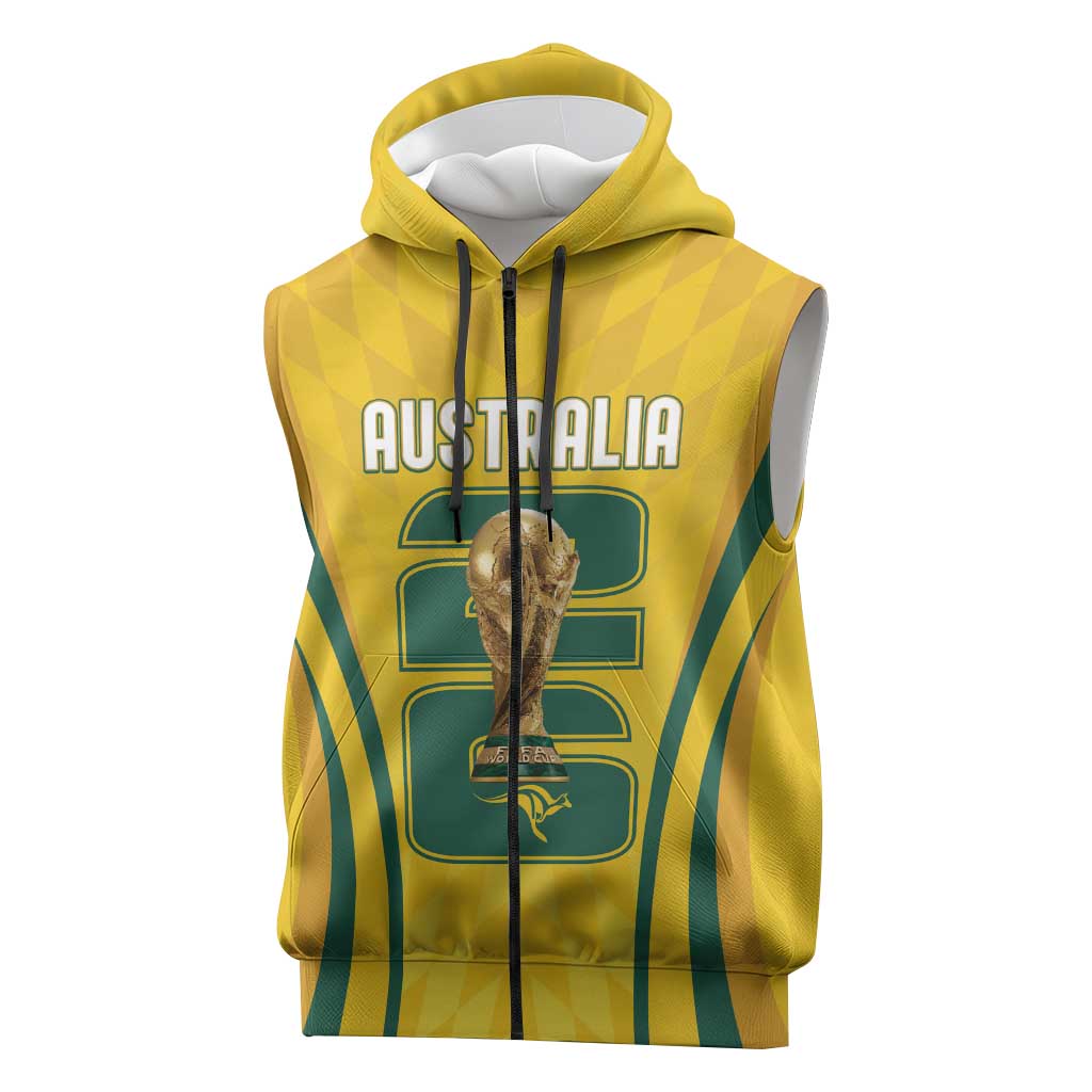 Australia Socceroos Custom Sleeveless Zip Hoodie 2026 Forever Golden - Wonder Print Shop