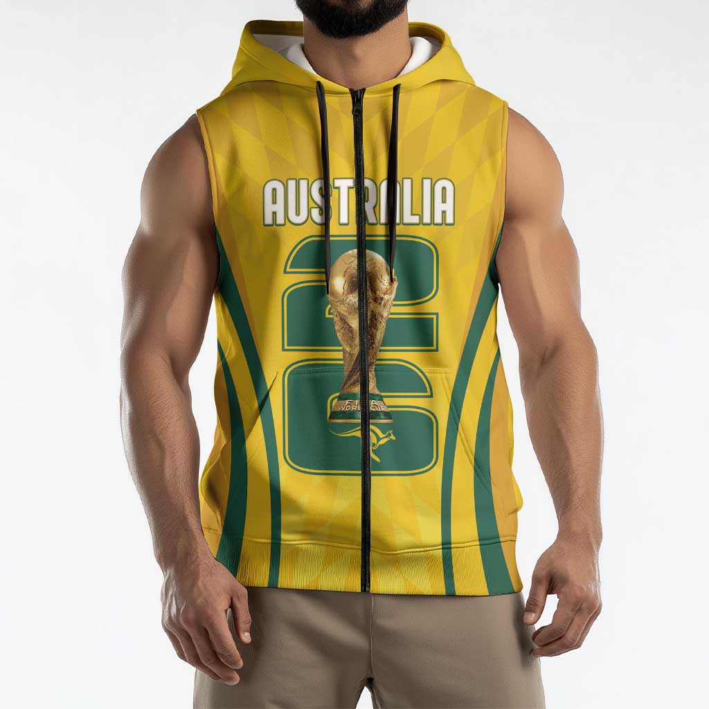 Australia Socceroos Custom Sleeveless Zip Hoodie 2026 Forever Golden - Wonder Print Shop