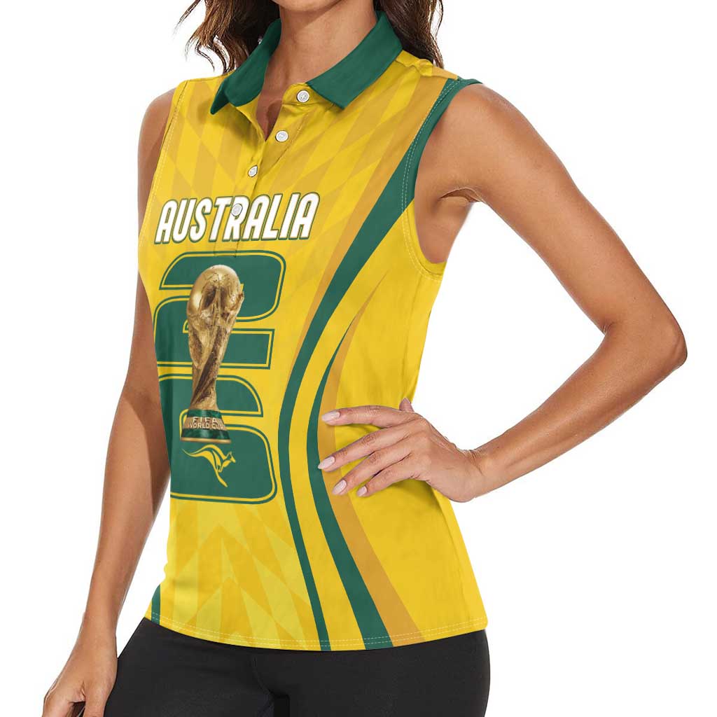 Australia Socceroos Custom Women Sleeveless Polo Shirt 2026 Forever Golden - Wonder Print Shop