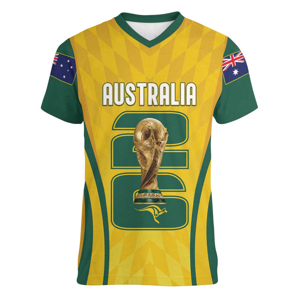 Australia Socceroos Custom Women V-Neck T-Shirt 2026 Forever Golden - Wonder Print Shop