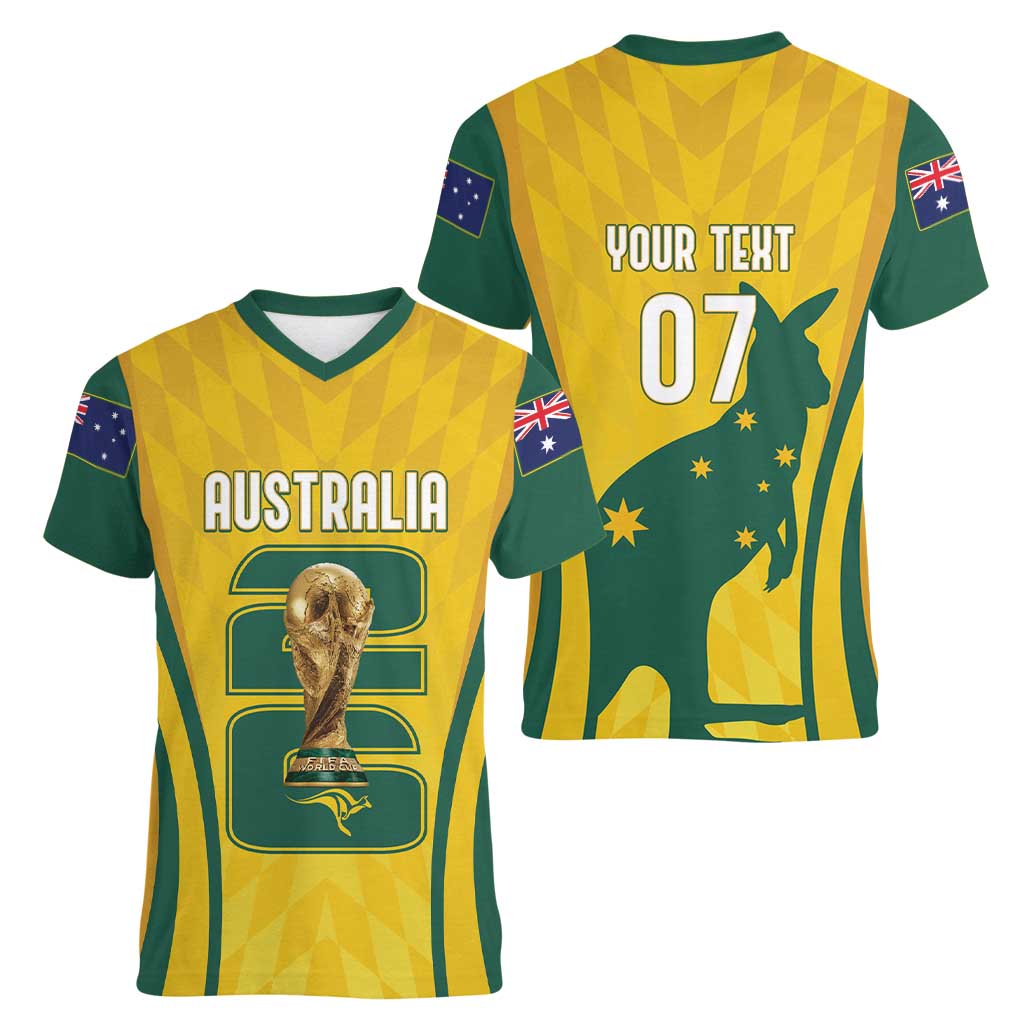 Australia Socceroos Custom Women V-Neck T-Shirt 2026 Forever Golden - Wonder Print Shop